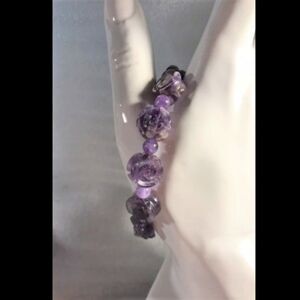 Amethyst Bracelet with Hand Carved Roses Beads - 13mm - Stretches